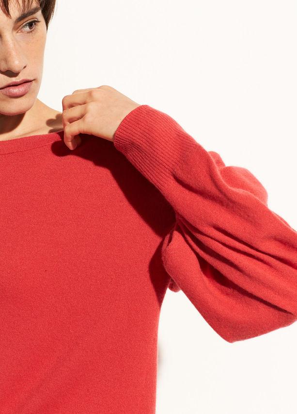 Vince - Pleated Sleeve Cashmere Crew in Poppy