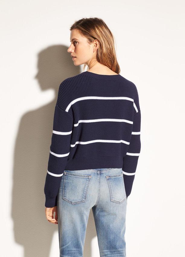 Vince - Racked Rib Cotton Stripe in Coastal/Optic White