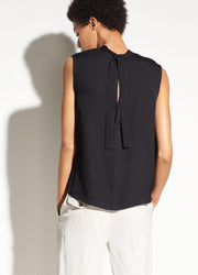 Vince - Sleeveless Mock Neck Silk Blouse in Black