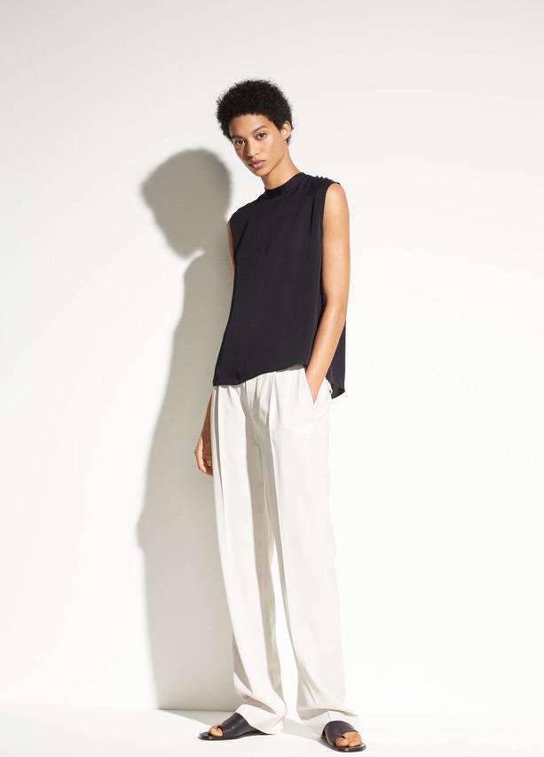 Vince - Sleeveless Mock Neck Silk Blouse in Black