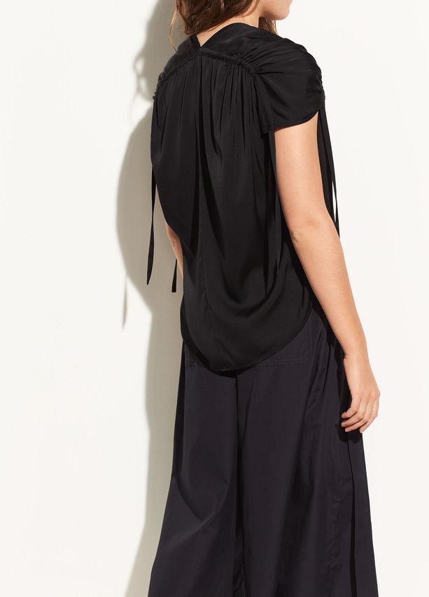 Vince - Ruched Stretch Silk V-Neck in Black