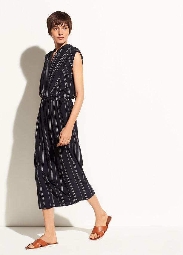 Vince - Stripe Draped Cross Front Dress in Coastal Blue