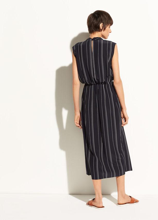 Vince - Stripe Draped Cross Front Dress in Coastal Blue