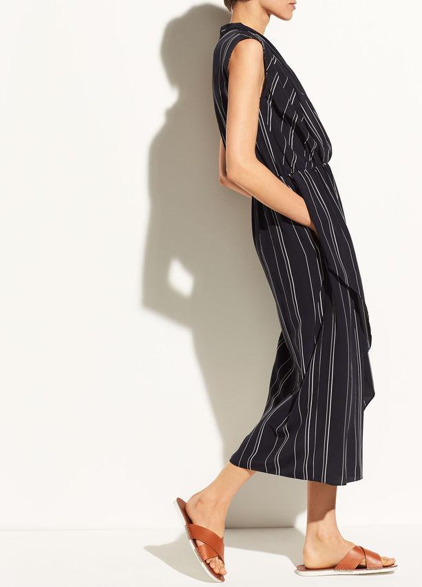 Vince - Stripe Draped Cross Front Dress in Coastal Blue