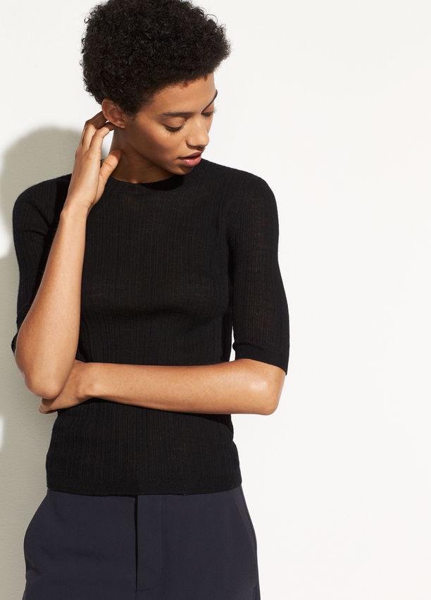 VINCE- Shrunken Mock Neck Pullover Black