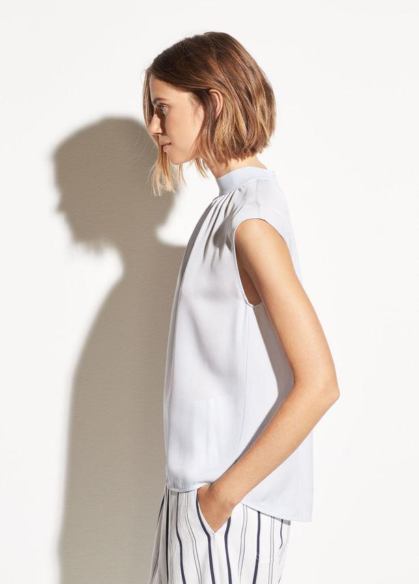 VINCE - Rib Trim Silk Shell in Powder Blue