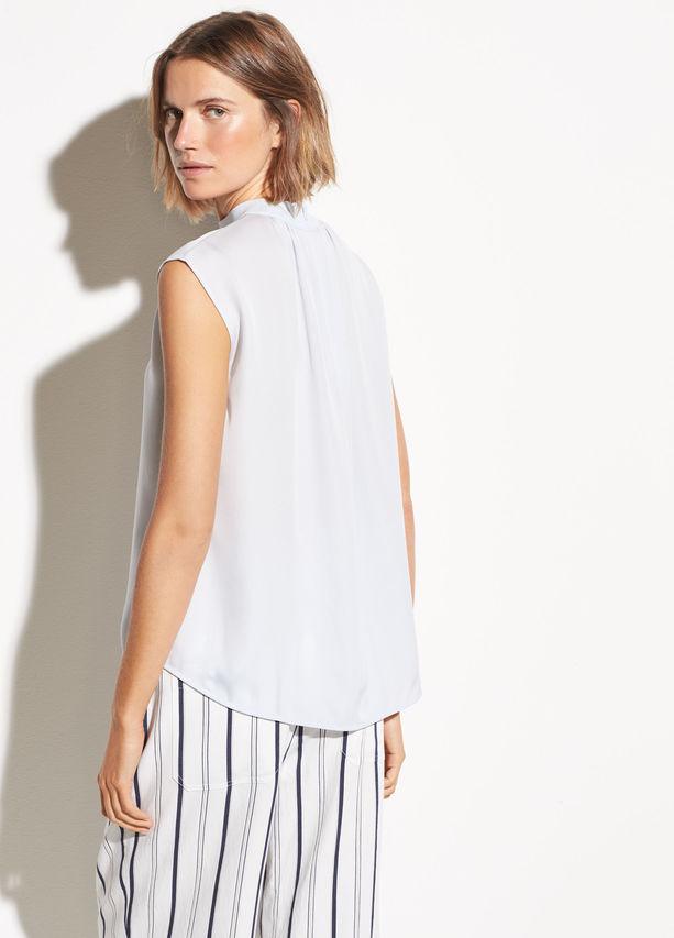VINCE - Rib Trim Silk Shell in Powder Blue