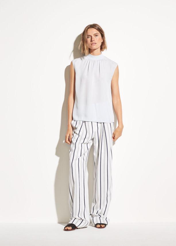 VINCE - Rib Trim Silk Shell in Powder Blue
