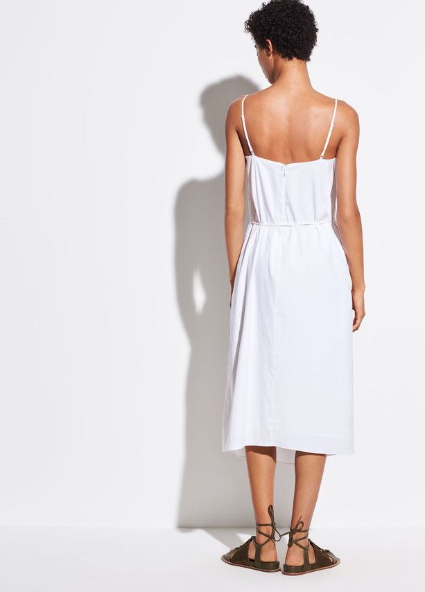 VINCE - Linen Drape Neck Dress in Optic White