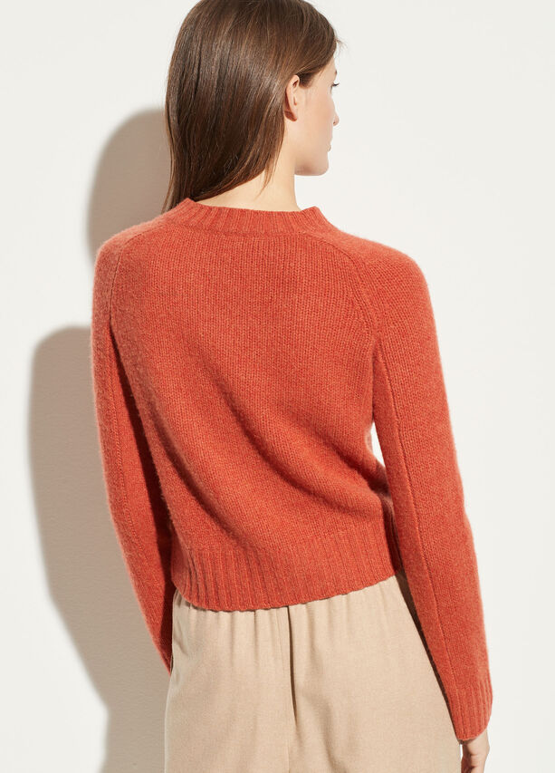 VINCE - Shrunken Mock Neck Sweater in Heather Blood Orange