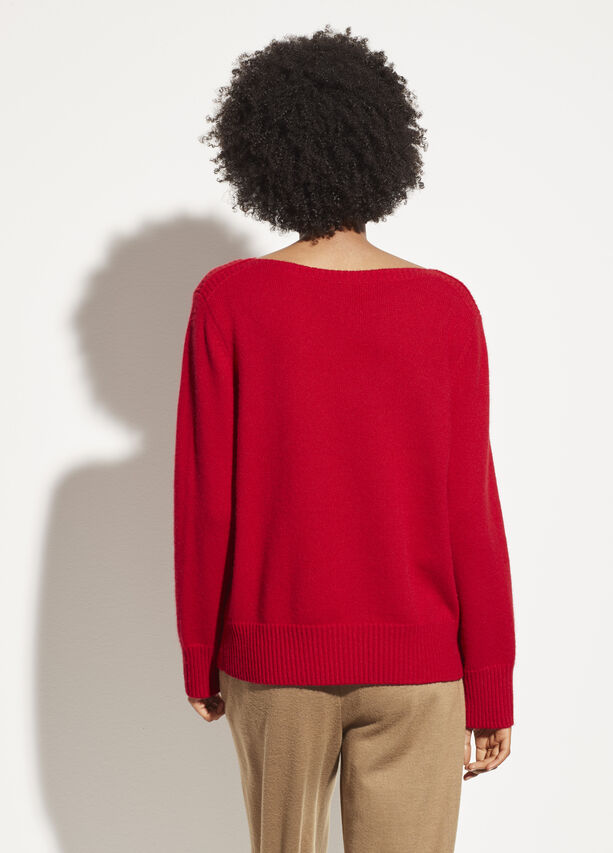 Vince - Boatneck Pullover Sweater in Cherry Rust