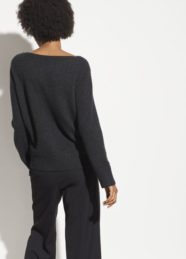 Vince - Boatneck Pullover Sweater in Charcoal