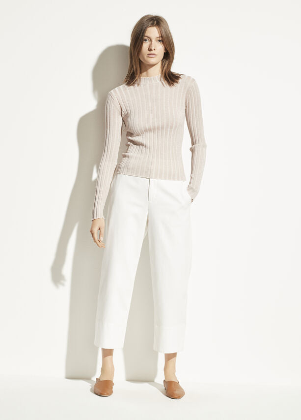 VINCE - Ribbed Mock Neck Pullover Shirt in Chiffon