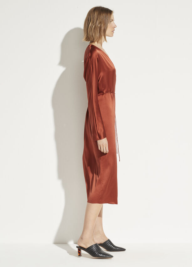 Vince - Wrap Tie Dress in Brick