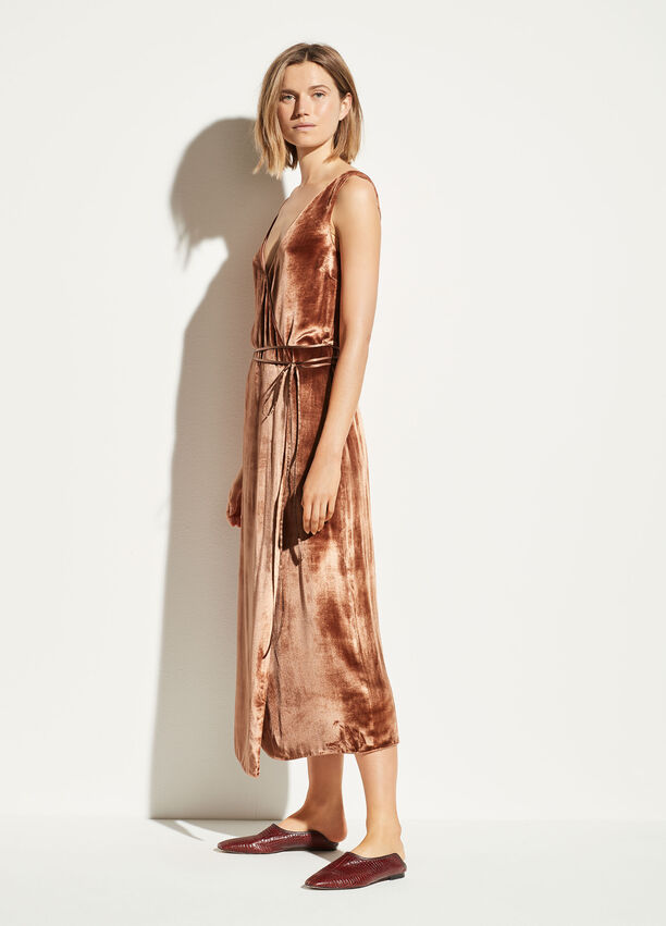 vince silk wrap dress Sleeveless Drape-Neck Silk Wrap Dress in Vince Products Women