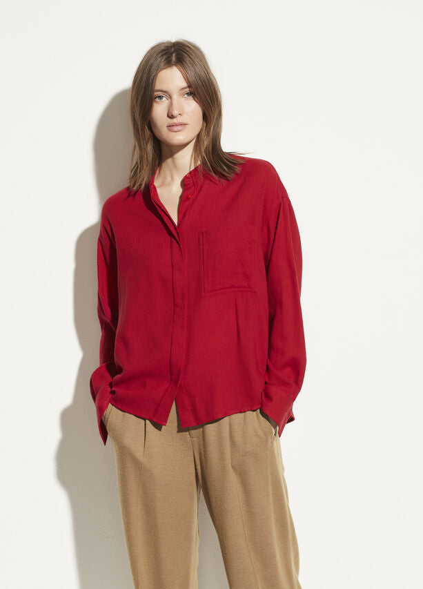 Vince - Band Collar Button Down in Cherry Rust