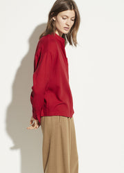 Vince - Band Collar Button Down in Cherry Rust