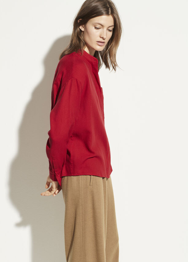 Vince - Band Collar Button Down in Cherry Rust