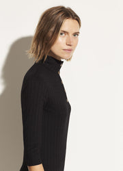 Vince - Button Up Elbow Sleeve Top in Black