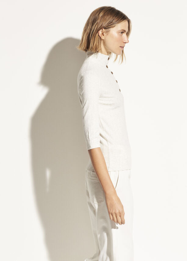 Vince - Button Up Elbow Sleeve Top in Off White