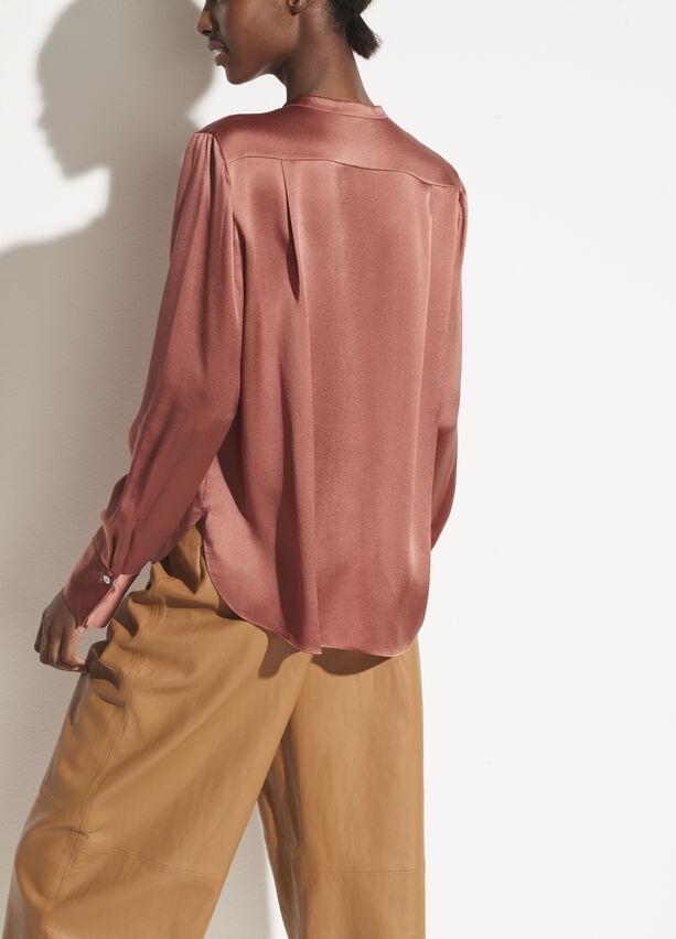Vince - Slim Fitted Band Collar Blouse in Rosewood