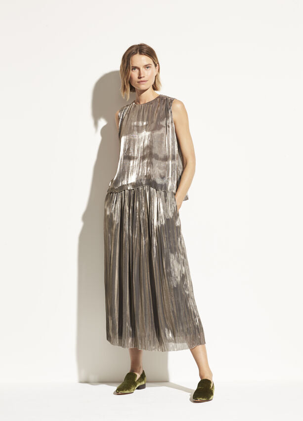 Vince - Iridescent Pleated Culotte in Moonstone