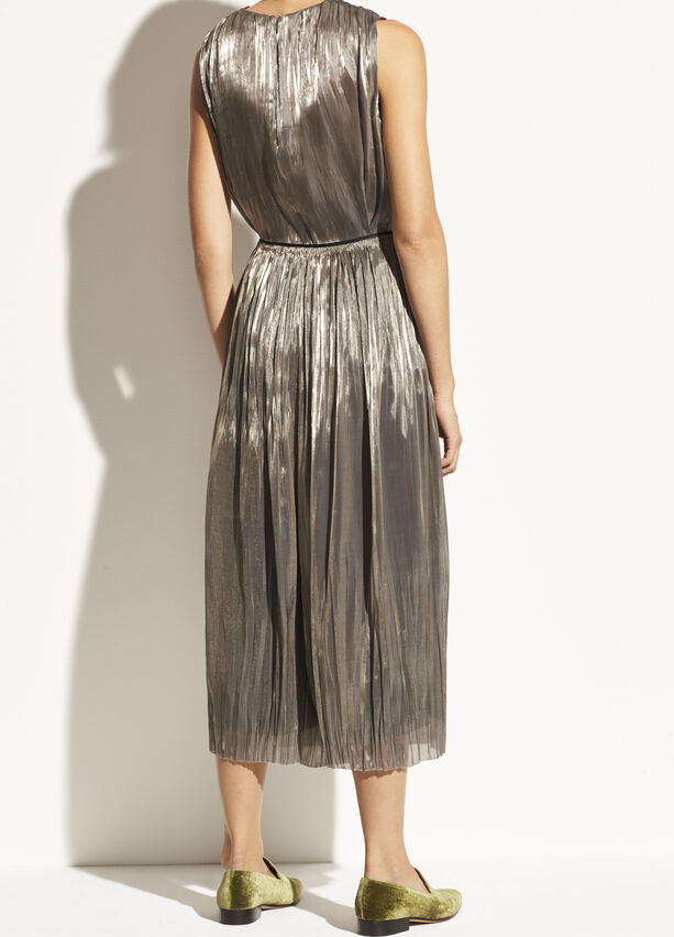 Vince - Iridescent Pleated Culotte in Moonstone
