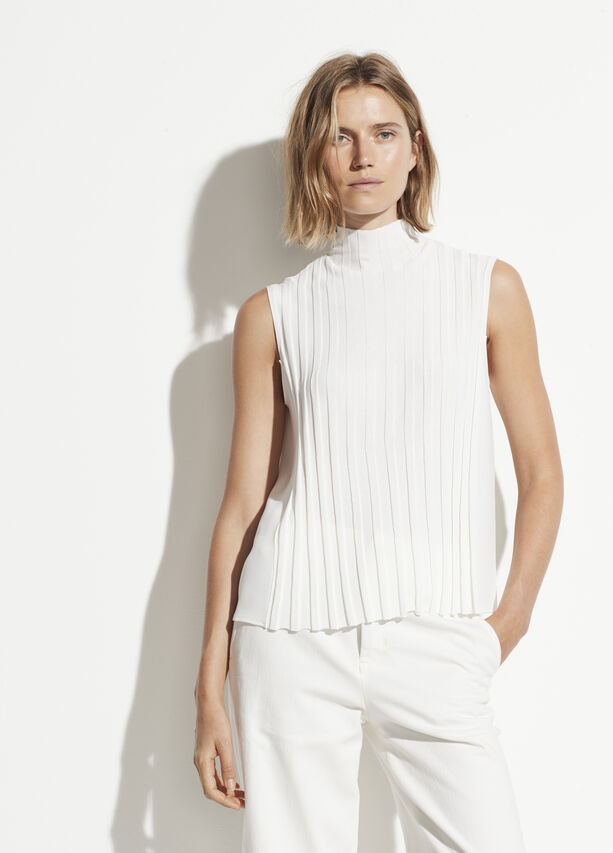 Vince - Mixed Rib Sleeveless Turtleneck in Off White