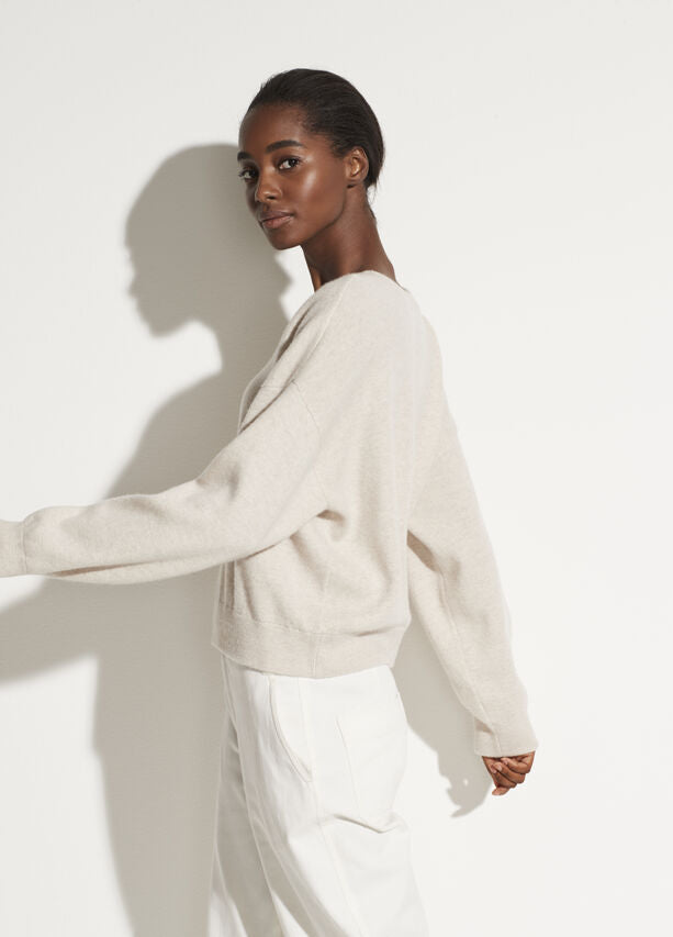 Vince - Double Layer Crew in Biscuit/Optic White