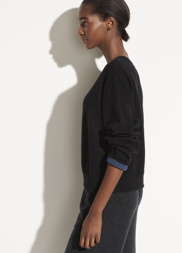 Vince - Double Layer Crew Pullover in Black/Navy