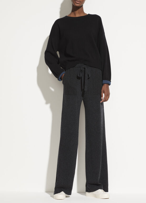 Vince - Double Layer Crew Pullover in Black/Navy
