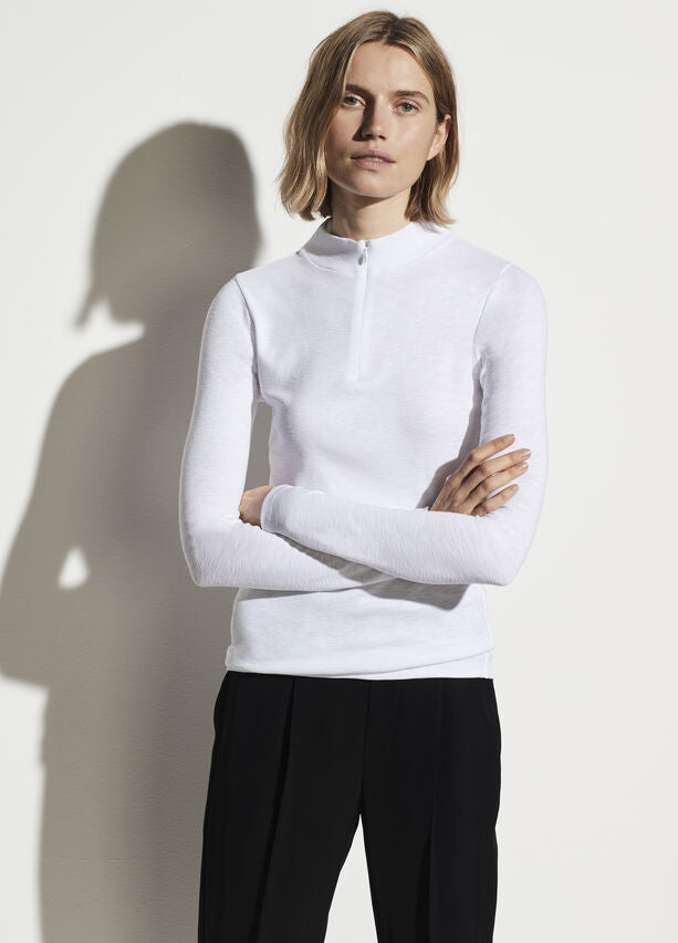 Vince - L/S Half Zip Mock Neck Pullover in Optic White