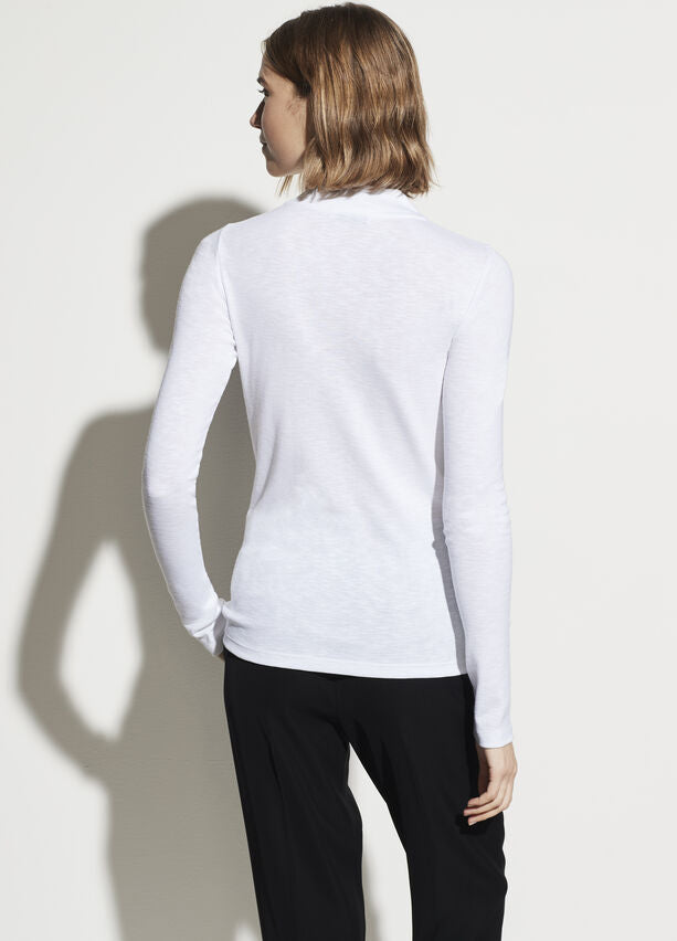 Vince - L/S Half Zip Mock Neck Pullover in Optic White