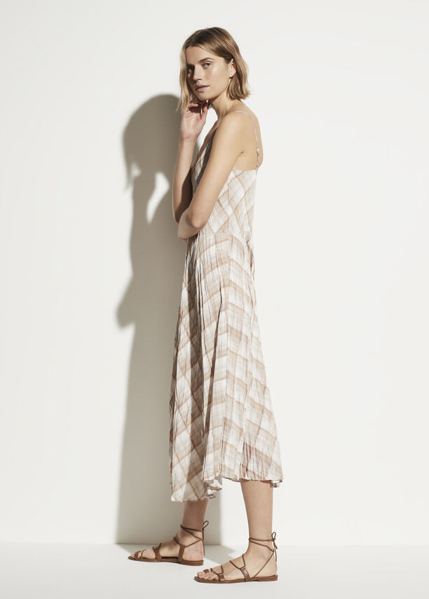 Vince - Hazy Plaid Cami Dress in Sun Taupe