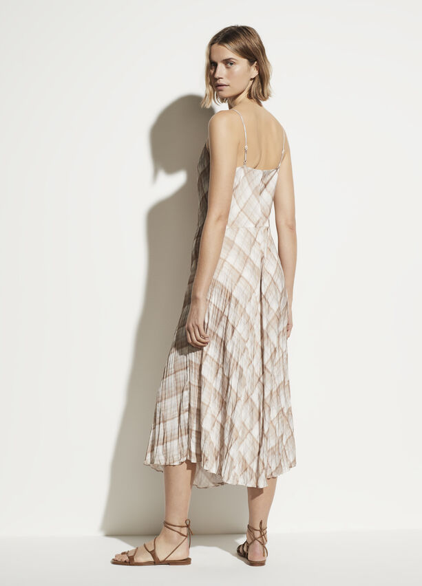 Vince - Hazy Plaid Cami Dress in Sun Taupe