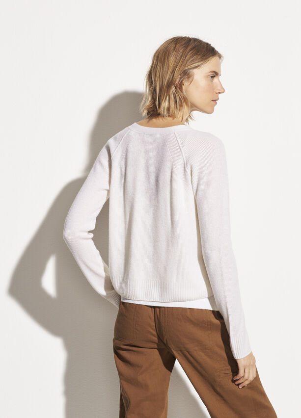 Vince - Ribbed Raglan Cardigan in Off White