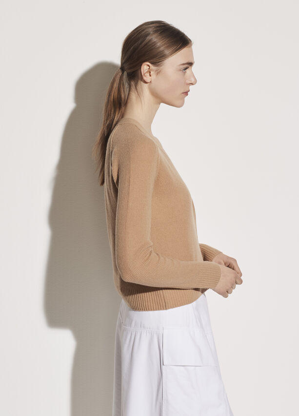 Vince - Ribbed Raglan Cardigan in Light Dune