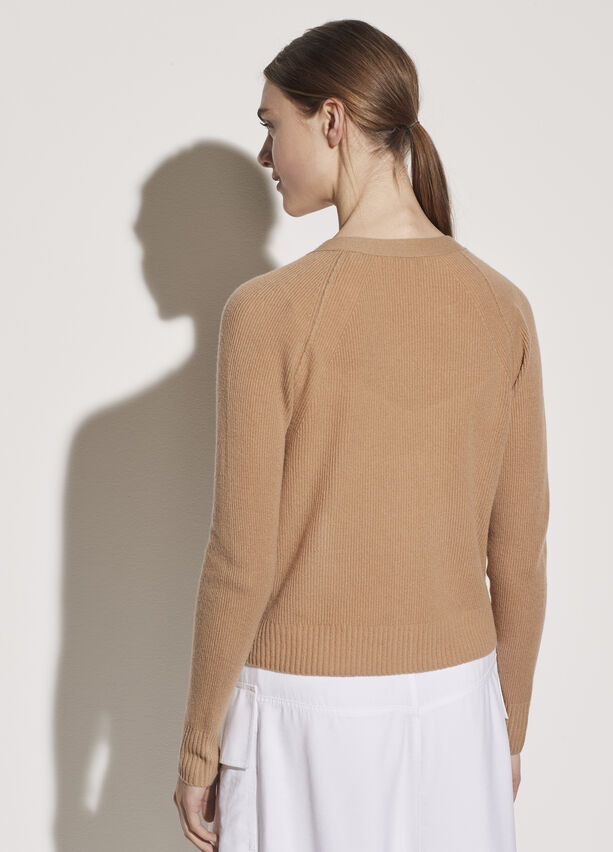 Vince - Ribbed Raglan Cardigan in Light Dune