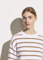Vince - Striped Waffle Stitch Crew in Optic White/Dune