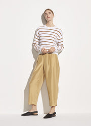 Vince - Striped Waffle Stitch Crew in Optic White/Dune