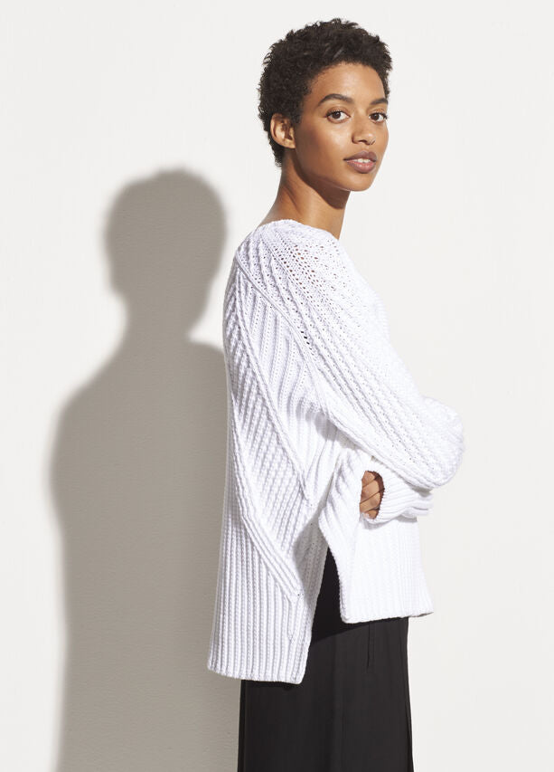 Vince - Mixed Rib Crew Sweater in Optic White