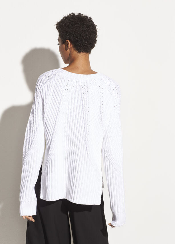 Vince - Mixed Rib Crew Sweater in Optic White