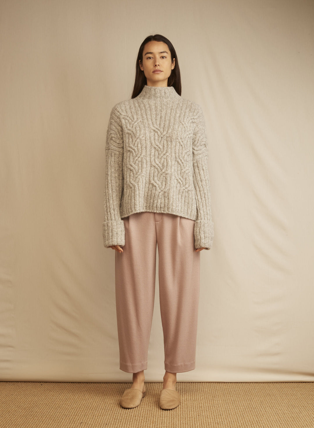 Vince - Mirrored Cable Turtleneck in Light Grey