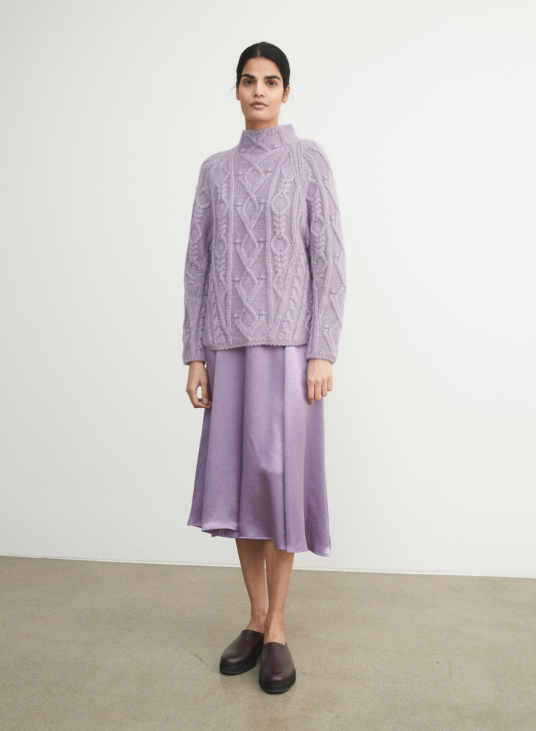 Vince - Aran Raglan Mock Neck in White LIlac