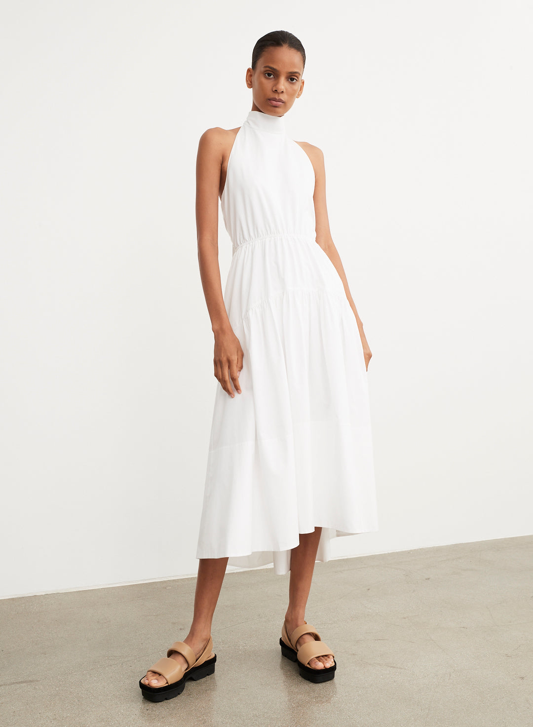 Vince - Draped Neck Halter Dress in Optic White Vince - Draped Neck Halter Dress in Optic White