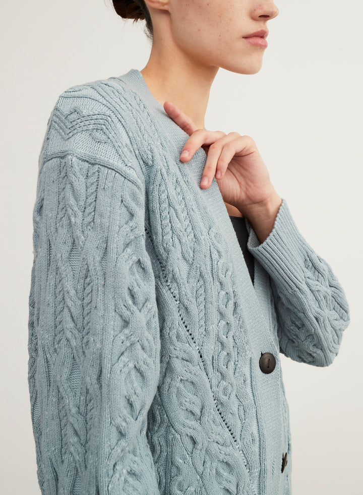 Vince - Aran Cable Cardigan in Light Sea Stone