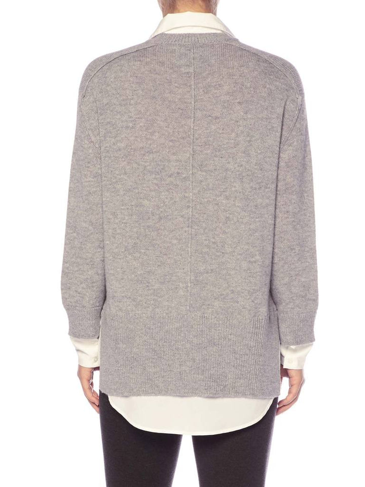 BROCHU WALKER - V Neck Layered Pullover in Sterling Melange with White Underlayer