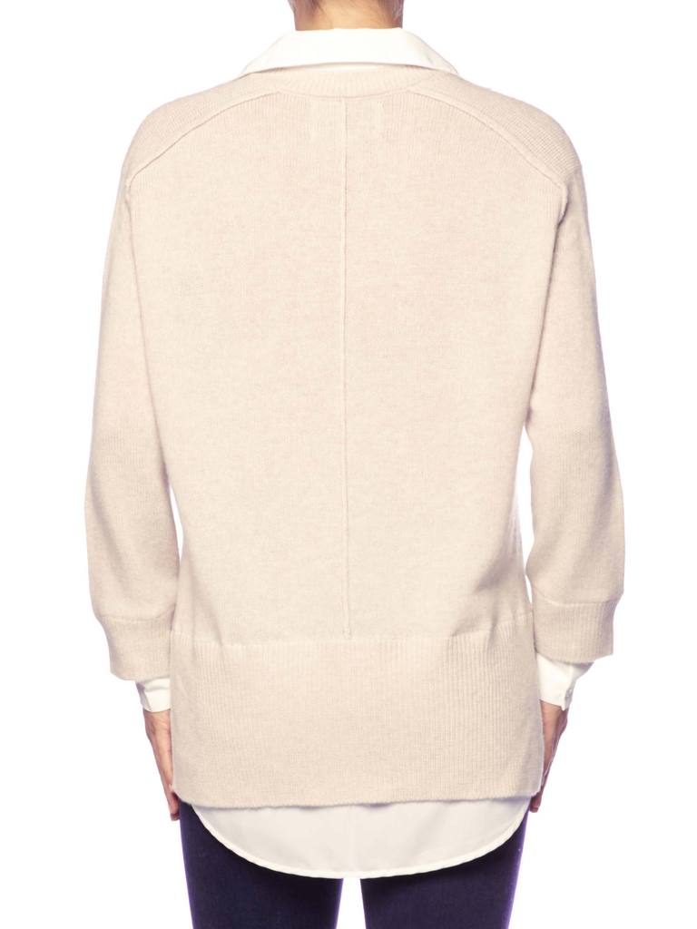 BROCHU WALKER - V Neck Layered Pullover in Almond Buff Melange with white underlayer