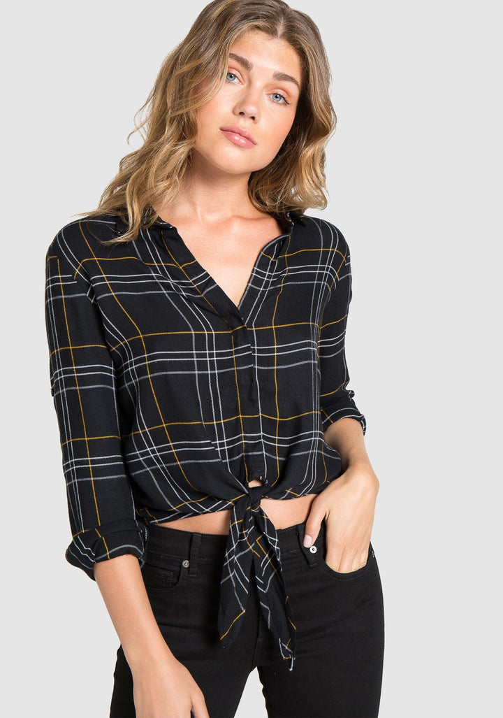 BELLA DAHL - TIE FRONT BUTTON DOWN Black