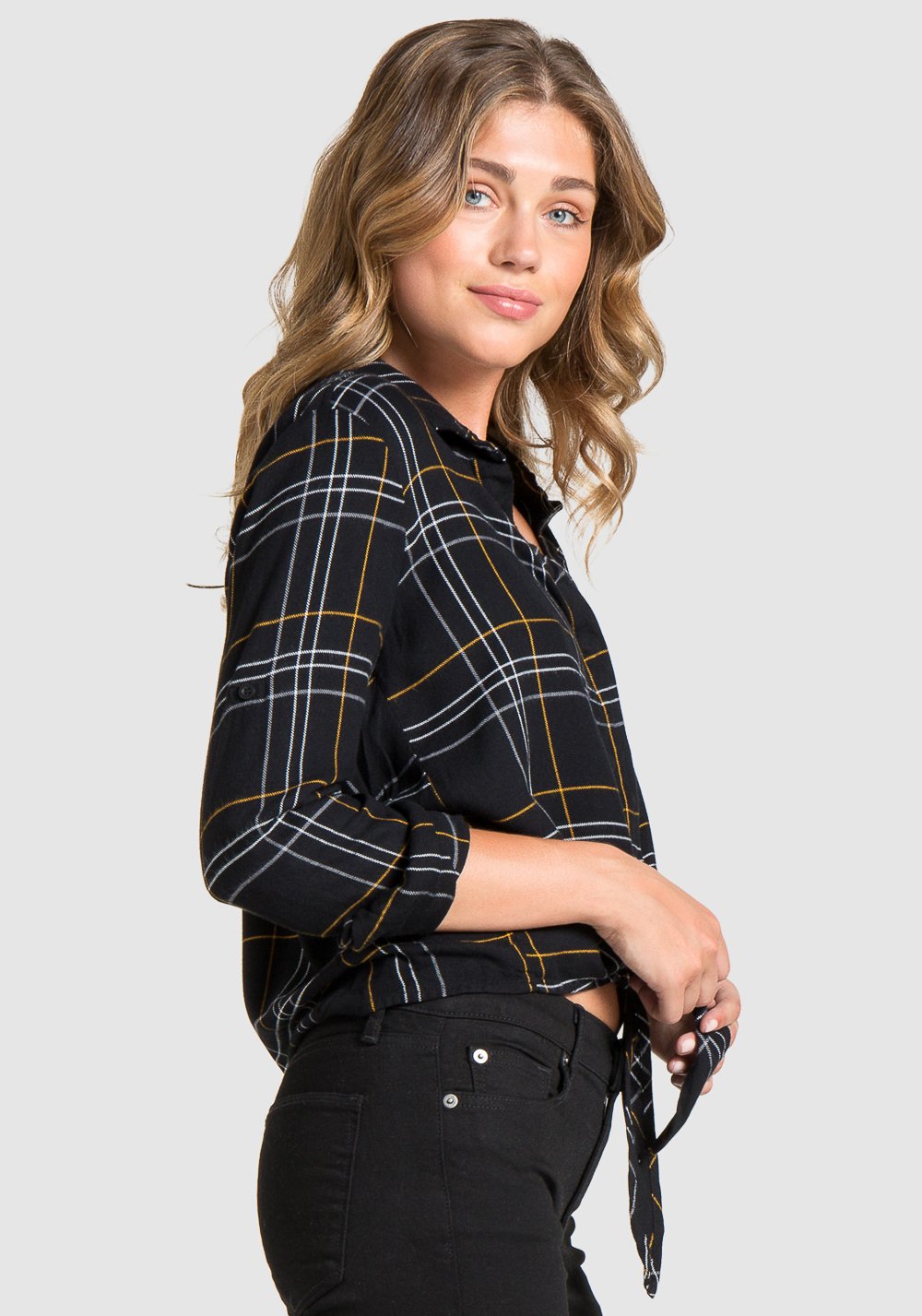 BELLA DAHL - TIE FRONT BUTTON DOWN Black